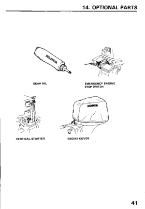 Page 4314. OPTIONAL PARTS 
GEAR OIL 
VERTICAL STARTER EMERGENCY ENGINE 
STOP SWITCH 
ENGINE COVER 
41  