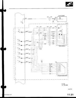 Page 234
nt,lonrJ
1r. ]g
L:]
-*{
I- GRN/BLK 
I- LTGRN1 - ]-BIK/BLU -.,]
r.I=
-*i- ]
-::,1
r-YEL.-l-- cRN --_l
*I : A/T+3: 98 model
(contd)
REO
BtuT
1 1-31
www.emanualpro.com  