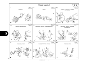 Page 3734
2012.02.20 E
3
FRAME GROUP
F-1
HEADLIGHT
G 1
F-2
METER
G 2
F-3
HANDLE LEVER/SWITCH/CABLE
(NC700S/SA)
G 3
F-3-1
SWITCH/CABLE(NC700SD)
G 5
F-4
FR. BRAKE MASTER CYLINDER(NC700S)
G 6
F-4-1
FR. BRAKE MASTER CYLINDER(NC700SA/SD)
G 7
F-5
ABS MODULATOR
G 9
F-6
HANDLE PIPE/TOP BRIDGE
G10
F-7
STEERING STEM
G12
D 2 