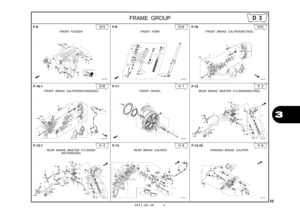 Page 382012.02.20 E
35
  
 
FRAME GROUP 
3
F-8
FRONT FENDER
G13
F-9
FRONT FORK
G14
F-10
FRONT BRAKE CALIPER(NC700S)
G15
F-10-1
FRONT BRAKE CALIPER(NC700SA/SD)
G16
F-11
FRONT WHEEL
H 1
F-12
REAR BRAKE MASTER CYLINDER(NC700S)
H 2
F-12-1
REAR BRAKE MASTER CYLINDER
(NC700SA/SD)
H 4
F-13
REAR BRAKE CALIPER
H 6
F-13-10
PARKING BRAKE CALIPER
H 8
D 3 