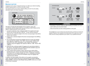 Page 5194    ||    95
       DRIVING
DRIVING
TABLE OF CONTENTS
INDEX
VISUAL INDEX
VOICE COMMAND 
INDEX
SAFETY 
INFORMATION
CUSTOMER 
INFORMATION
INSTRUMENT PANEL
SPECIFICATIONS
VEHICLE 
CONTROLS 
MAINTENANCE
AUDIO AND 
CONNECTIVITY
HANDLING THE  UNEXPECTED
BLUETOOTH® 
HANDSFREELINK®
DRIVING
HONDALINK®
NAVIGATION
Maximum Load Limit
Carrying too much cargo or improperly storing it can affect your vehicle\
’s handling, 
stability, stopping distance, and tires, and make it unsafe. 
The maximum load for your vehicle...