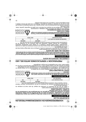 Page 9831
NL
EPREPARACION Y VERIFICACIONES ANTES DEL USO
LLENADO DEL DEPOSITO DE ACEITE
Dejar que funcione el motor con un nivel de aceite insuficiente puede causar daños graves en el
motor. Verifique el nivel del aceite en una superficie plana y horizontal, con el motor parado.
Utilizar aceite no detergente o para motores de dos tiempos podría reducir la vida útil del motor.
CONTROL DEL NIVEL DE ACEITE1. Coloque el motor horizontal en una superficie plana.
2. Quite el tapón del dispositivo de llenado de aceite...