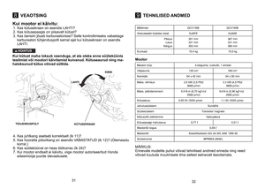 Page 168VEAOTSING9TEHNILISED ANDMED
Kui mootor ei käivitu: 1.	Kas	kütusekraan 	on 	asendis 	LAHTI? 	
2.	Kas 	kütusepaagis 	on 	piisavalt 	kütust? 	
3.	Kas 	bensiin 	jõuab 	karburaatorisse? 	Selle 	kontrollimiseks 	vabastage 	
karburaatori 	tühjenduspolti 	samal 	ajal 	kui 	kütusekraan 	on 	asendis 	
LAHTI. 	
HOIATUS
Kui kütust maha loksub veenduge, et ala oleks enne süüteküü\
nla testimist või mootori käivitamist kuivanud. Kütuseaurud ning ma\
-haloksunud kütus võivad süttida.
4.	Kas 	juhtkang 	asetseb...