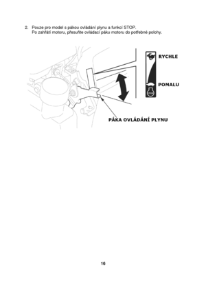 Page 162.   Pouze pro model s pákou ovládání plynu a funkcí STOP.  
      Po zah átí motoru, p esu te ovládací páku motoru do pot ebné polohy.      
                        
             16   