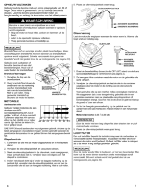 Page 166D
OPNIEUW VOLTANKEN
Gebruik loodvrije benzine met een pomp octaangehalte van 86 of 
hoger. Deze motor is gewaarmerkt om op loodvrije benzine te 
draaien. Loodvrije benzine produceert minder motor- en 
bougieneerslag en verlengt de levensduur van het uitlaatsysteem.
MEDEDELING
Brandstof kan verf en sommige soorten plastic beschadigen. Wees 
voorzichtig geen brandstof te morsen wanneer uw brandstoftank 
opnieuw wordt volgetankt. Schade veroorzaakt door gemorste 
brandstof wordt niet gedekt door de uw...