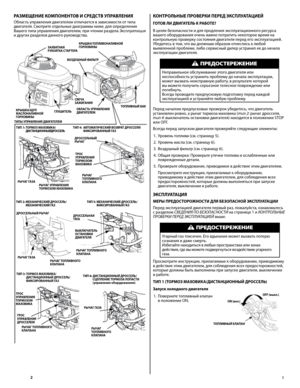 Page 2
2	E
КОНТРОЛЬНЫЕ	ПРОВЕРКИ	ПЕРЕД	ЭКСПЛУАТАЦИЕЙ
ГОТОВ	ЛИ	ДВИГАТЕЛЬ	К	РАБОТЕ?	
В целях безопасности и для продления эксплуатационного ресурса вашего оборудования очен\b важно потратит\b некоторое время на контрол\bную проверку состояния двигателя перед его эксплуатацией. Убедитес\b в том, что вы должным образом отнеслис\b к любой выявленной проблеме, либо сервисный дилер устранил ее до начала эксплуатации двигателя. 
ПРЕДОСТЕРЕЖЕНИЕ
Неправил\bное обслуживание этого двигателя или неспособност\b устранит\b...