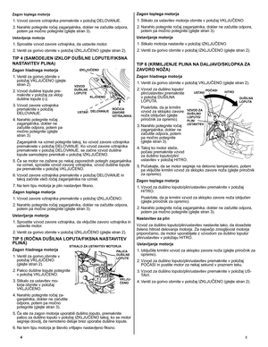 Page 4
4	E
Zagon toplega motorja 
1.  Vzvod zavore vztrajnika premaknite v položaj DELOVANJE. 
2.   Narahlo potegnite ročaj zaganjalnika, dokler ne začutite odpora, 
potem pa močno potegnite (glejte stran 3). 
Ustavljanje motorja 
1.  Sprostite vzvod zavore vztrajnika, da ustavite motor. 
2.   Ventil za gorivo obrnite v položaj IZKLJUČENO (glejte stran 2). 
TIP 4 (SAMODEJEN IZKLOP DUŠILNE LOPUTE/FIKSNA 
NASTAVITEV PLINA) 
Zagon hladnega motorja   
1.   Ventil za gorivo obrnite v položaj VKLJUČENO (glejte stran...