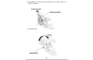 Page 1515
3.Hvis motoren er monteret med en benzinhane, bør denne lukkes, når
motoren er stoppet.
4.Luk benzinhanen.
GASREGULERING STOP-STILLING
LUKKET
BENZINHANE 