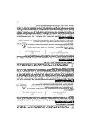 Page 7621
NL
EPREPARACION Y VERIFICACIONES ANTES DEL USO
LLENADO DEL DEPOSITO DE GASOLINA
La presión puede aumentar en los recipientes que contienen gasolina, debido a la
temperatura ambiente. Abra el tapón con precaución para evitar las proyecciones. Conserve
el carburante en un lugar fresco, para periodos cortos y no lo deje nunca al sol.
PRECAUCIÓN:
•Limpie el tapón del depósito y sus bordes para evitar que cuerpos extraños
entren en el depósito.
•Llene el depósito de carburante utilizando un embudo...