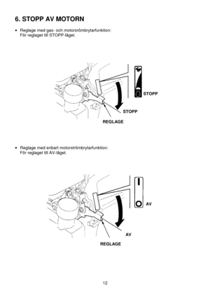 Page 1212
6. STOPP AV MOTORN
•  Reglage med gas- och motorsrömbrytarfunktion:
För reglaget till STOPP-läget.
 
 
 
 
 
 
 
•  Reglage med enbart motorströmbrytarfunktion:
För reglaget till AV-läget.
 
REGLAGESTOPPSTOPP
REGLAGEAVAV 