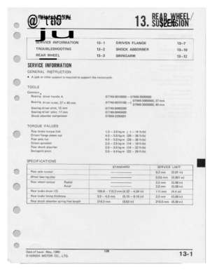 Page 131 
@"“t‘ti5”"‘

it
GIJ
 I

mﬁ
t:
$2
 E5

i'£=|=
=l"'i
=5
 "“-..

[
 ju

SERVICE
 IN
FORMATION
 ‘I3--1
DRIVEN
FLANGE
 13-?

trreuetesuoettrtre
 12-2
st-tetzrt
rteseneen
 12-tn

E
 REAR
 wrreet
 124
swrrueetem
 13.12

l 

SEIWIBE
 INFUIHATIUH

GENERAL
 INSTRUCTION

I
 A
iitrlt
 ur
ether
 ttrppurr
 In
reqtrrrecl
 te
supper!
 the
motcrrctrele.

T
 DU
 L5

C-emmen
 _.

Béiitlng
 iI.ItI'.I-Er
tun-Idle
 A

BEBFIW
 driver
IJu[E'l'.
 3?
rt
4|}
 rnm

Heating
 rlrluer
ptiet,
I2...