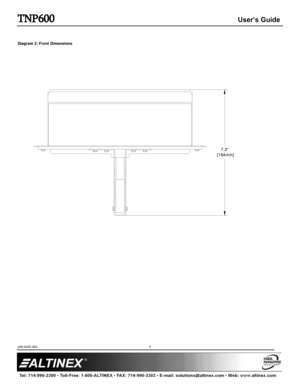 Page 5TNP600 User’s Guide 
400-0493-003  
 
 
 
 
 
 
5 
 
 
Diagram 2: Front Dimensions 
 
 
 
 
 
 
      7.3
 [184mm]  