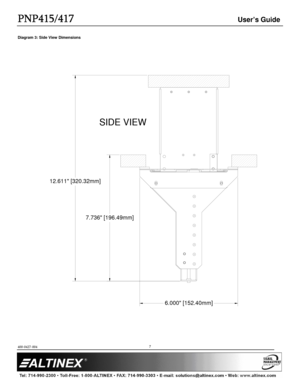 Page 7PNP415/417
PNP415/417 PNP415/417
PNP415/417 
  
 User’s Guide 
  
 
400-0427-004 
 
         
7 
Diagram 3: Side View Dimensions 
 
6.000 [152.40mm]
7.736 [196.49mm]
12.611 [320.32mm]
SIDE VIEW
   