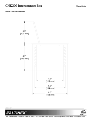 Page 6CNK200 Interconnect Box User’s Guide 
400-0111-007  
 
 
 
 
 
6
Diagram 3: Side View Dimensions 
 
 
  