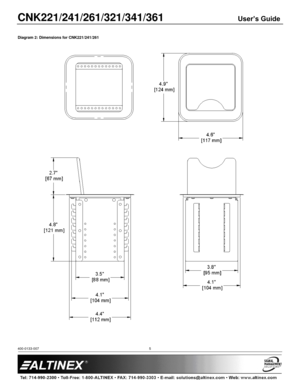 Page 5CNK221/241/261/321/341/361 User’s Guide 
400-0133-007  
 
 
 
 
 
 
5 
 
Diagram 2: Dimensions for CNK221/241/261 
 
 
 
  
  