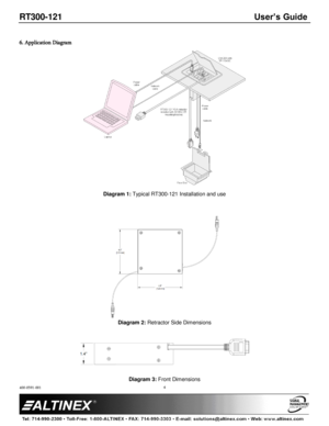 Page 4RT300-121 User’s Guide 
400-0591-001 
 
 
 
 
 
4 
 
6. Application Diagram 
 
Diagram 1: Typical RT300-121 Installation and use 
 
 
 Diagram 2: Retractor Side Dimensions 
 
 
Diagram 3: Front Dimensions  