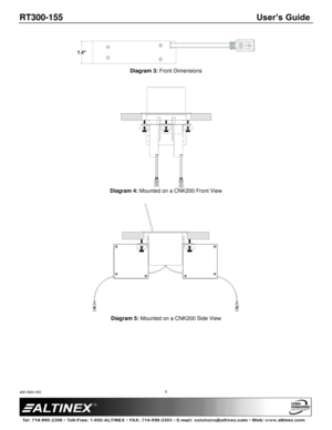 Page 5RT300-155 User’s Guide 
400-0604-002  
 
5 
 
Diagram 3: Front Dimensions 
 
 Diagram 4: Mounted on a CNK200 Front View 
 
 
Diagram 5: Mounted on a CNK200 Side View 
 
 
 
 
   