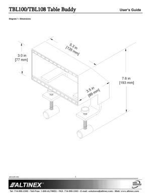 Page 5TBL100/TBL108 Table Buddy User’s Guide 
400-0205-004  
 
 
 
 
 
5 
 
Diagram 1: Dimensions 
 
 
  