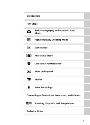 Page 3
i
Introduction
First Steps
LBasic Photography and Playback: Auto 
Mode
KHigh-sensitivity Shooting Mode
nScene Mode
FAnti-shake Mode
AOne-Touch Portrait Mode
iMore on Playback
TMovies
OVoice Recordings
Connecting to Televisions, Computers, and Printers
mShooting, Playback, and Setup Menus
Technical Notes
Downloaded From camera-usermanual.com Nikon Manuals 