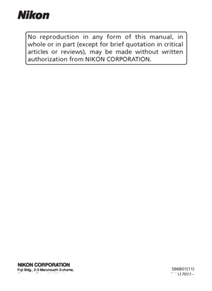 Page 119.O REPRODUCTION IN ANY FORM OF THIS MANUAL IN
WHOLEORINPARTEXCEPTFORBRIEFQUOTATIONINCRITICAL
ARTICLES OR REVIEWS	 MAY BE MADE WITHOUT WRITTEN
AUTHORIZATIONFROM.)+/.#/20/2!4)/.
3	
-!

Downloaded From camera-usermanual.com Nikon Manuals 