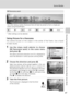 Page 6147
Scene Modes
Shooting Suited for the Scene - High-sensitivity Shooting Mode, Scene Mode1Other settings can be selected.
Taking Pictures for a Panorama
The camera focuses on the subject in the center of the frame. Use a tripod
for best results.
1Use the rotary multi selector to choose
[F Panorama assist] in the scene menu
and press d.
The yellow panorama direction icon (E) is displayed to
show the direction in which pictures will be joined.
2Choose the direction and press d.
Select how pictures will be...