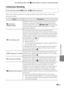 Page 147E35
The Shooting Menu (for A (Auto) Mode, Continuous Shooting Mode)
Reference Section
Continuous Shooting
Select the desired continuous shooting option (only when using continuous 
shooting mode).
Enter shooting mode M d button M C tab M Continuous
OptionDescription
VContinuous 
(default setting)While the shutter-release button is held all the way down, 
images are captured continuously at a rate of about 6 fps 
(when image mode is set to P 4608×3456). Shooting ends 
when the shutter-release button is...