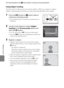 Page 152E40
The Shooting Menu (for A (Auto) Mode, Continuous Shooting Mode)
Reference Section
Using Subject Tracking
Use this mode to take pictures of moving subjects. When you register a subject, 
subject tracking begins and the focus area automatically follows the subject.
1Press the d button in A (auto) mode or 
continuous shooting mode.
•The shooting menu or continuous shooting menu is 
displayed.
2Use the multi selector to select Subject 
tracking in the AF area mode option and 
press the k button.
•See “AF...