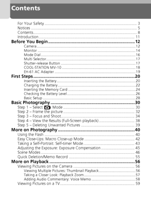 Page 88
Contents
For Your Safety ................................................................................... 3
Notices ............................................................................................... 5
Contents............................................................................................. 8
Introduction ...................................................................................... 11
Before You Begin...