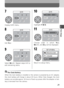 Page 2929
2First Steps
Display DATE menu.
Edit Year.
Select  Month. Repeat steps 8-9 to
edit remaining items. Highlight 
Y M D.
Choose order in which  Year,
M onth, and  Day will be displayed.
Return to setup menu.
The Clock Battery
When the main battery is installed or the camera is powered by an AC adapter,
the clock battery will charge in about 20 hours. When fully charged, the clock
battery can provide approx. 24 hours of back-up power after the adapter or bat-
tery is removed from the camera.
7
Y         M...