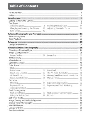 Page 8vi
Ta ble of Contents
For Your Safety ....................................................................................................................................  ii
Notices ...................................................................................................................................................  iv
IntroductionIntroduction ...............................................................................................................