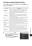 Page 113E29
Reference Section
Filter Effects: Applying  Digital Filter Effects
1Use the multi selector HI  to 
select the desired filter effect and 
press the  k button.
•When effects other than  Selective color 
are selected, proceed to step 3.
Press the  c button (playback mode)  M Select an image  M d  button 
M  Filter effects  M k  button
OptionDescription
Soft portrait Blurs the background of human subjects. When no human 
subjects are detected, keeps the area in the center of the 
frame in focus and blur...