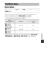 Page 10383
Using Menus
Movie Options
Select the desired movie option to record. The movie options that can be 
selected vary depending on the Video mode setting (A97).
• Memory cards with an SD Speed Class rating of 6 or faster are 
recommended for recording movies (A136).
* When recording in the internal memory, the default setting is  g 480/30p  or 
W  480/25p , and f 720/30p  or V  720/25p  cannot be selected.
The Movie Menu
Enter shooting mode M  d  button  M D  menu icon  M Movie options 
M  k  button...