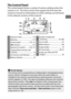 Page 295
The Control Panel
The control panel shows a variety of camera settings when the 
camera is on.
 The items shown here appear the first time the 
camera is turned on; information on other settings can be found 
in the relevant sections of this manual.
3
12 4 5
6
7
9
13 14
12
11 8
10
1
Exposure mode ........................... 116
2Metering ....................................... 114
3Shutter speed ..................... 119, 121
4B  indicator ............................... 372
5Aperture (f-number)...