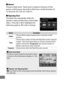 Page 356332
❚❚Manual
Choose a flash level. Flash level is stated in fractions of full 
power: at full power, the built-in flash has a Guide Number of 
12/39 (m/ft, ISO 100, 20 °C/68 °F).
❚❚ Repeating Flash
The flash fires repeatedly while the 
shutter is open, producing a strobe-light 
effect.
 Press  4 or  2 to highlight the 
following options,  1 or  3 to change.
OptionDescription
Output Choose flash output (expressed
 as a fraction of full 
power).
Times Choose the number of times the flash fires at the...