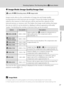 Page 49
37
Shooting Options: The Shooting Menu (A (Auto) Mode)
More on Shooting
A Image Mode (Image Quality/Image Size)
Image mode refers to the combinatio n of image size and image quality 
(compression) at which pictures are recorded. Choose the image mode best 
suited to the manner in which pictures  will be used and the capacity of the 
internal memory or memory card. The high er the image mode setting, the larger 
the size at which it can be printed or  displayed without appearing noticeably 
“grainy,” but...