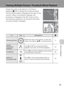 Page 5745
More on Playback
Viewing Multiple Pictures: Thumbnail Wheel Playback
Rotate the rotary multi selector in full-frame 
playback (c26) to display the thumbnail wheel. 
The thumbnail wheel is displayed at the right of the 
monitor. When a thumbnail is selected, the 
thumbnail is displayed at the left of the monitor. 
The following operations can be performed while 
thumbnail wheel is displayed.
ToUseDescriptionc
Choose picturesRotate the rotary multi selector, or press the 
rotary multi selector GH, to...