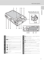 Page 175
Parts of the Camera
Introduction
14 15 16 17
1213
6
78
9
10
11
12 345
Opening the pin cover
1Monitor ..................................................................6
2Rotary multi selector......................................9
3e button ......................................................8
4Indicator lamp ................................................56
Flash lamp .........................................................29
5Zoom buttons ................................................22
f: wide...