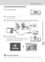 Page 8775
Connecting to a Printer
Connecting to Televisions, Computers, and Printers
Connecting the Camera and Printer
1Turn off the camera.
2Turn on the printer.
Check printer settings.
3Connect the camera to the printer using the supplied USB cable.
4Turn on the camera.
When connected correctly, the PictBridge start-up screen 
1 will be displayed in the camera monitor. Then the 
print selection screen will be displayed 2.
BConnecting the USB Cable
When connecting the USB cable, be sure that the connectors are...