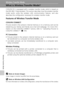 Page 144130
Wireless Transfer Mode
Wireless Transfer Mode
What is Wireless Transfer Mode?
COOLPIX S7c is equipped with a wireless transfer mode, which is based on
the IEEE 802.11b/g standard. This section describes how the wireless transfer
mode works using the wireless LAN communication feature, and also
describes the configuration necessary for wireless transfer mode.
Features of Wireless Transfer Mode
COOLPIX CONNECT
Pictures stored in the camera’s internal memory or on a memory card can be
viewed by your...