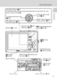 Page 175
Parts of the Camera
Introduction
Indicator lamp (c24)/
Flash lamp (c28)
Monitor (c6, 113)
m button 
(c10, 76)
Multi connector
Tripod socketo (shooting/playback) 
button (c26, 46)
T (delete) button 
(c26, 47, 52, 58)
Battery-chamber/memory card 
slot cover (c14)
Battery chamber (c14) Memory card 
slot (c18) p button 
(c9)
Battery latch 
(c14, 15)
J: Display flash mode 
menu (c28)
d/g: Apply selection/
transfer picture (c67) H: Display self-timer menu 
(c30)
F: Display macro close-
up mode menu (c31) The...