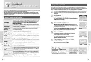 Page 27System Configuration
50
System Configuration
51
Parental Controls
Parental Controls
Parental Controls can limit the download and use of certain content on the Nintendo 2DS system, and can also limit the use of certain features such as the use of the Internet browser and communications with other users.NOTE: When Parental Controls are enabled, some System Settings, such as certain Nintendo Network ID settings, Internet Settings, Region Settings, Outer Cameras, System Transfer, and Format System Memory...