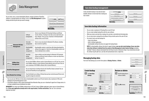 Page 28System Configuration
52
System Configuration
53
Data Management
Data Management
Data Management
You can check, erase, or move downloaded software, manage activation of StreetPass software, or manage blocked-user settings. To do so, tap Data Management in System Settings and then tap the item you want to manage.
• You can save over 300 items of extra data or downloadable content on an SD Card, however only a maximum of 300 can be displayed on the Data Management screen.• If you delete software or other...
