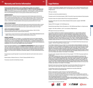 Page 55Support and Troubleshooting
107
Support and Troubleshooting
108
Legal Notices
This product includes RSA BSAFE Cryptographic software from RSA Security Inc. RSA is a registered trademark of RSA Security 
Inc. BSAFE is a registered trademark of RSA Security Inc. in the United States and/or other countries. © 2005 RSA Security Inc. 
All Rights Reserved.
SDHC Logo is a trademark.
This product uses certain fonts provided by Fontworks Inc.
This product uses the LC Font by Sharp Corporation. LCFONT, LC Font and...