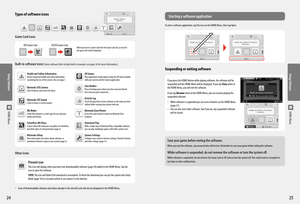 Page 142524
HOME Menu
Types of software icons
Game Card icons
3DS Game CardDS/DSi Game CardWhen you insert a Game Card into the Game Card slot, an icon for 
the game title will be displayed.
Built-in software icons (Some software titles include built-in manuals, see page 26 for more information.)
Health and Safety InformationReview important health and safety information 
concerning the use of the system. Also see page 7.AR GamesPlay augmented-reality games using the AR Cards included 
with your system and the...