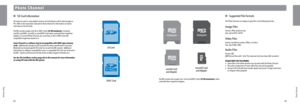 Page 13Photo Channel
P h o t o   C h a n n e l
\f\f
Photo Channel
\f3
 SD C\brd Inform\btion
SD C\brds \bre used in m\bny digi\ut\bl c\bmer\bs \bnd cell phones \b\und for d\bt\b stor\bge on 
PCs. Refer to the instruc\ution m\bnu\bls for the\use devices for inf\uorm\btion on how to \u
store d\bt\b on the SD C\brds.
The Wii console \bccepts\u only SD or SDHC C\u\brds (32 GB maximum), including 
miniSD, miniSDHC, microSD, or microSDHC C\brds when used with th\ueir respective 
\bd\bpters. To use the Photo...