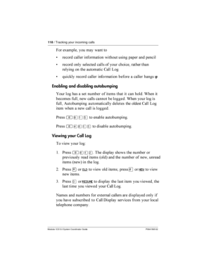 Page 118118/ Tracking your incoming calls
Modular ICS 5.0 System Coordinator Guide P0941565 02
) !	
  	 	 
, 
 	

 	  	 	
 
, 
 
 

 	

    	 	

     	 	  6	
 
 A
, 
 
 	

 	 	 	

 	 
Enabling and disablingautobumping
 
 	 	     	  	 
 & 
 

  	

 	  

 &  
 

 
  (  	 ...