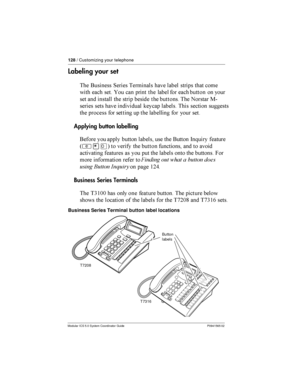 Page 128128/ Customizing your telephone
Modular ICS 5.0 System Coordinator Guide P0941565 02
Labeling your set
 . 1 	
 	 
	
  	 
 	   	   
	
  	   
 	
 	

   
    	 :
  	 

	
 	 
	
   
      
	

  
Applying button labelling
.  	
  
	
   . -   	
4
²¥â5 ...