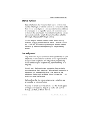 Page 217General System features /217
P0941565 02 Modular ICS 5.0 System Coordinator Guide
Internal numbers
	 
   	  	   	
  
  	
     	 
   
  	 !	

  	

  
  	 !	

  (

   
 	  	 
  	

   
	   
  	
  	


 
% 
 
	
 % 
 
 ...