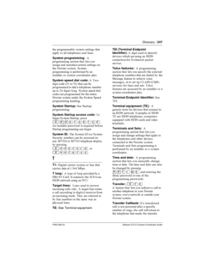 Page 247Glossary /247
P0941565 02 Modular ICS 5.0 System Coordinator Guide
	 


   
   	


  
 	 
 
System programming:



  	
  

 
 

 
  
	 
 
 



  
  


  
 
 
System speed dial code: &#
 );:  8;* 	
 
 



  
 
 	 

  46   


 
 


  	 ...