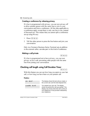 Page 6262/ Answering calls
Modular ICS 5.0 System Coordinator Guide P0941565 02
Creating a conference by releasing privacy
- 	 
  	
  	  	  	 
 	
 
  	    	 
    
	 	
  	  (

  
 	
	
 
	  	
 !   
  
   	

  	
   	 	  	 
 	 
   *	
$ *
²¡Ü
= 

      ...